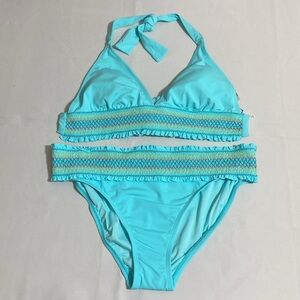 BLEU ROD BEATTIE Women's Halter Style Bikini Set w Smock Stitch Trims Size 10